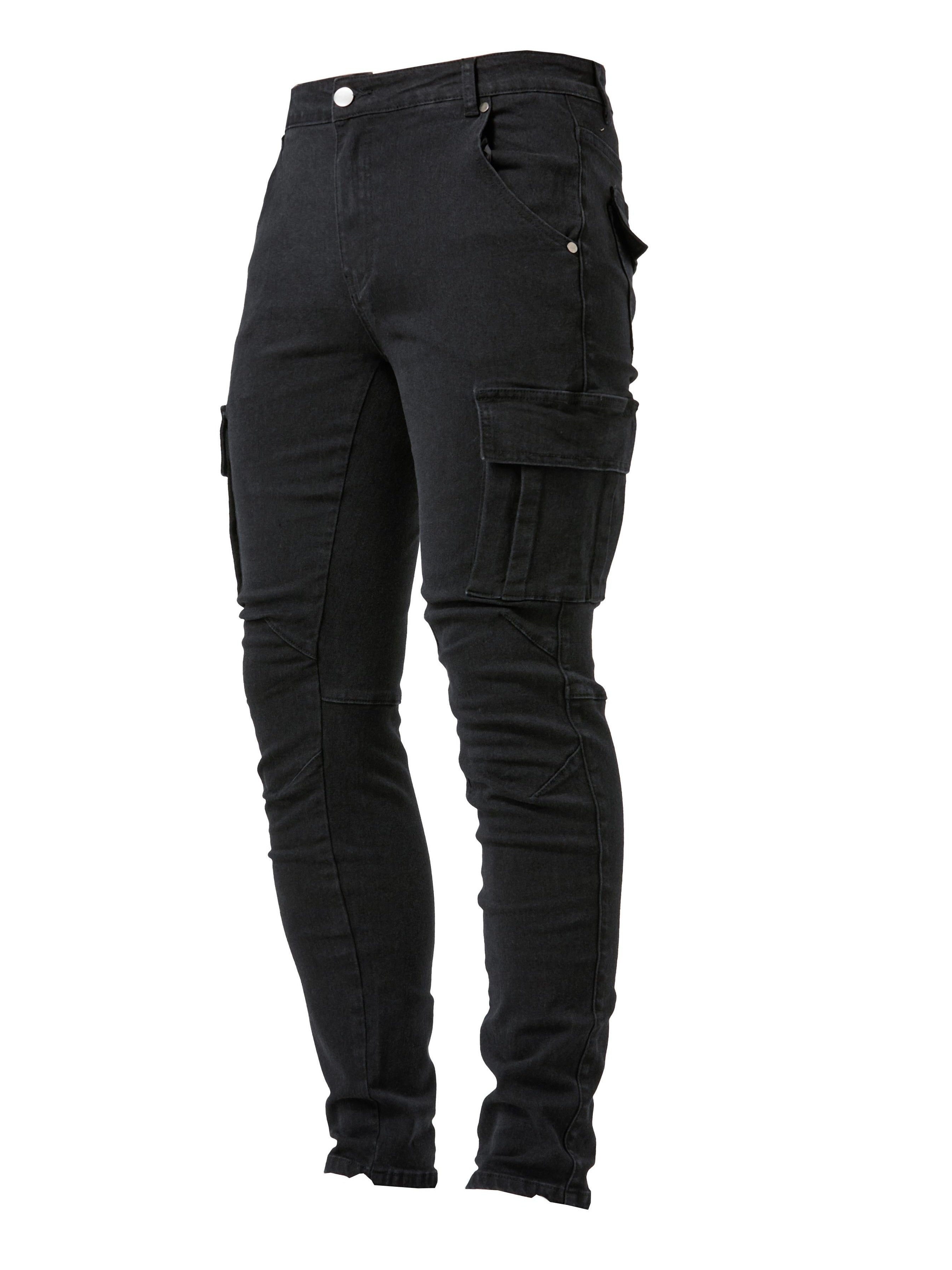 Slim Fit Multi-Pocket Jeans - Men's High Stretch Denim Pants for Casual Street Style, Outdoor Wear, All Seasons Comfort