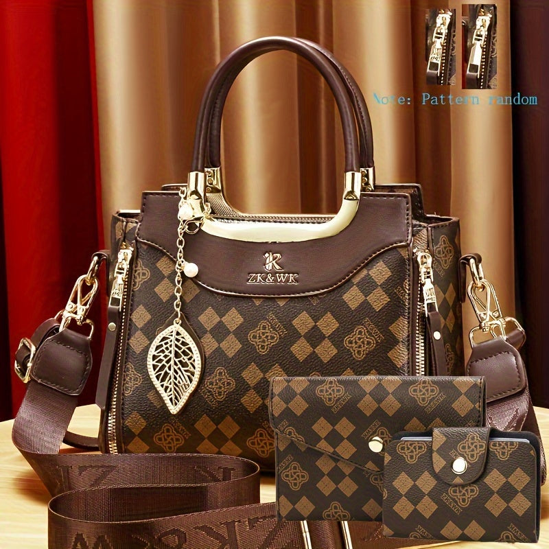 Three-Piece Set of Wo 'S Printed Handbags, Stylish And Trendy Handbags, And Handbags.