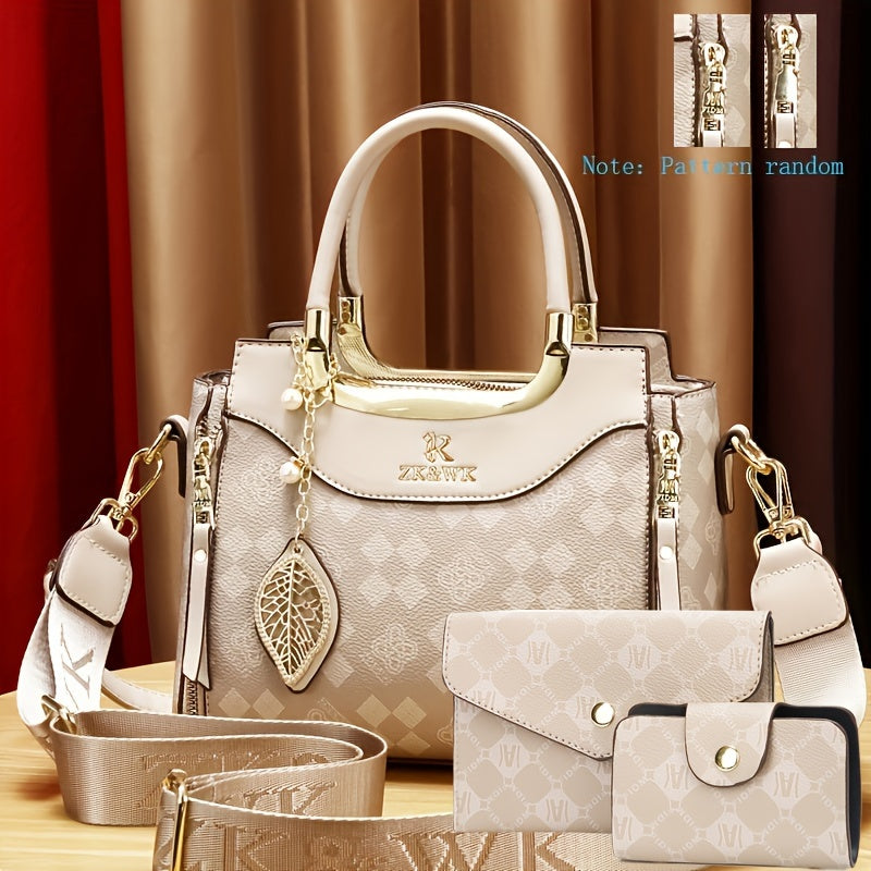 Three-Piece Set of Wo 'S Printed Handbags, Stylish And Trendy Handbags, And Handbags.
