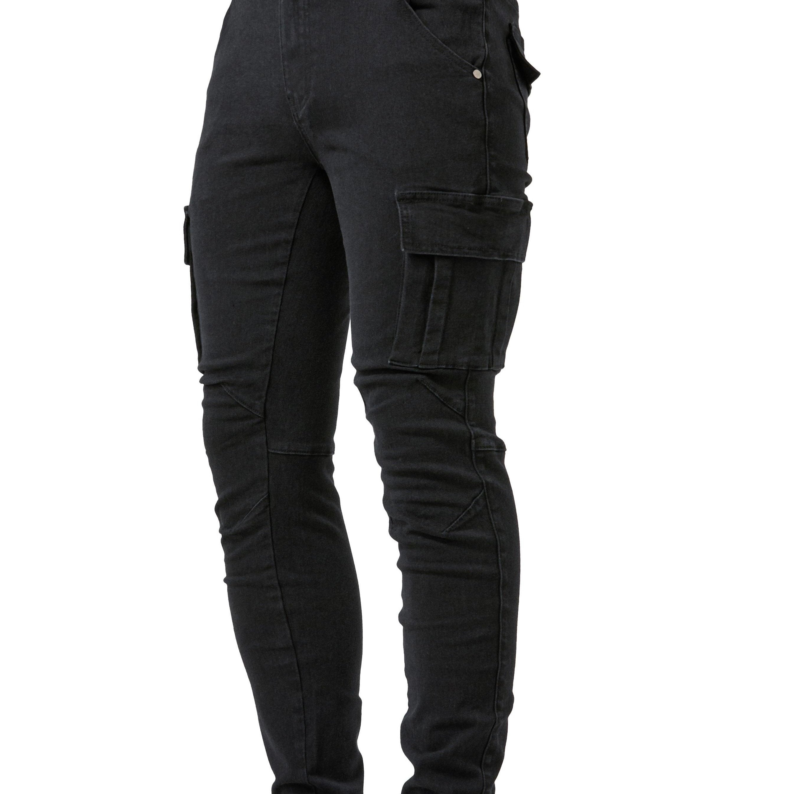 Slim Fit Multi-Pocket Jeans - Men's High Stretch Denim Pants for Casual Street Style, Outdoor Wear, All Seasons Comfort