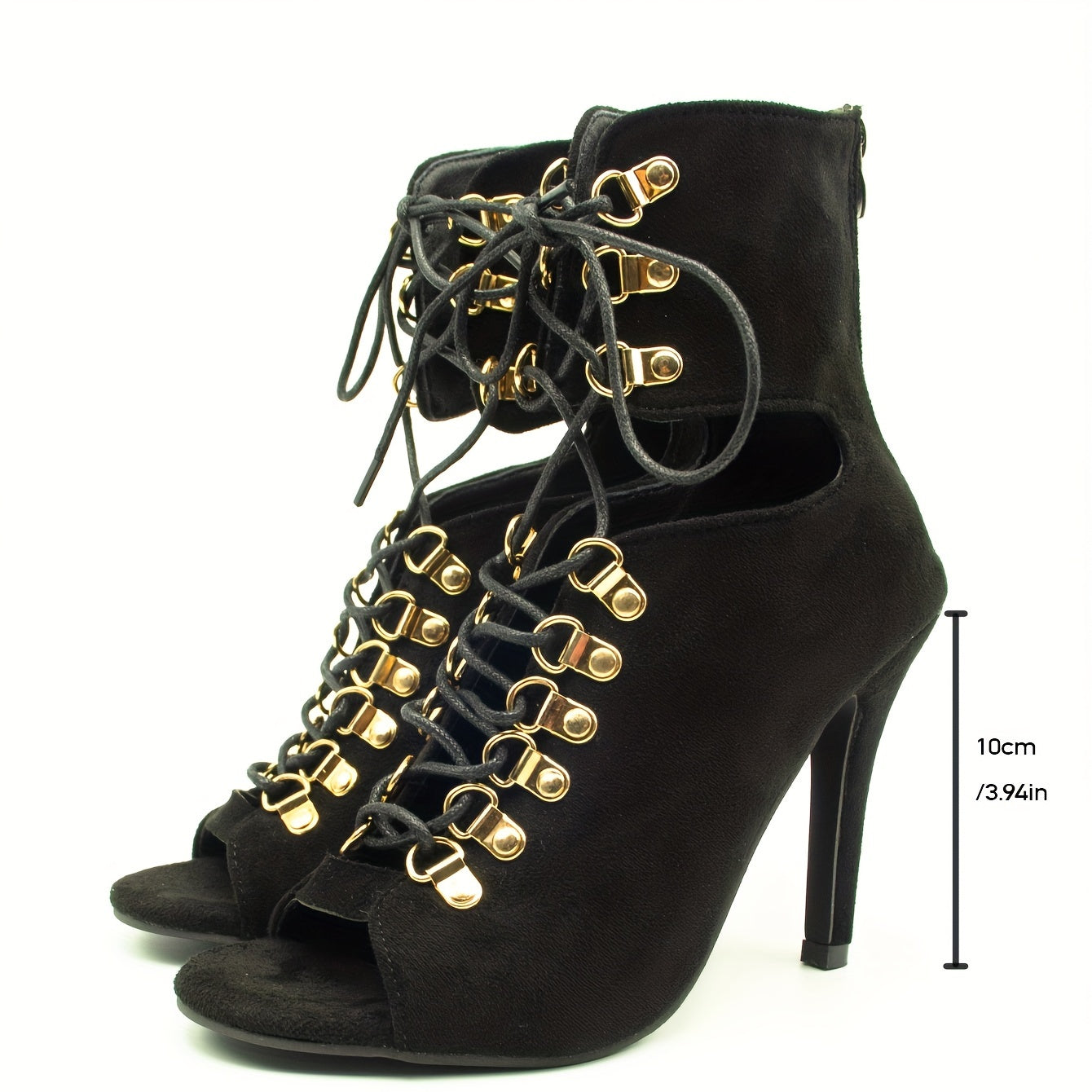 Women's Trendy Stiletto Heeled, Fashion Peep Toe Lace Up Dress Short Boots, Stylish Back Zipper Heels