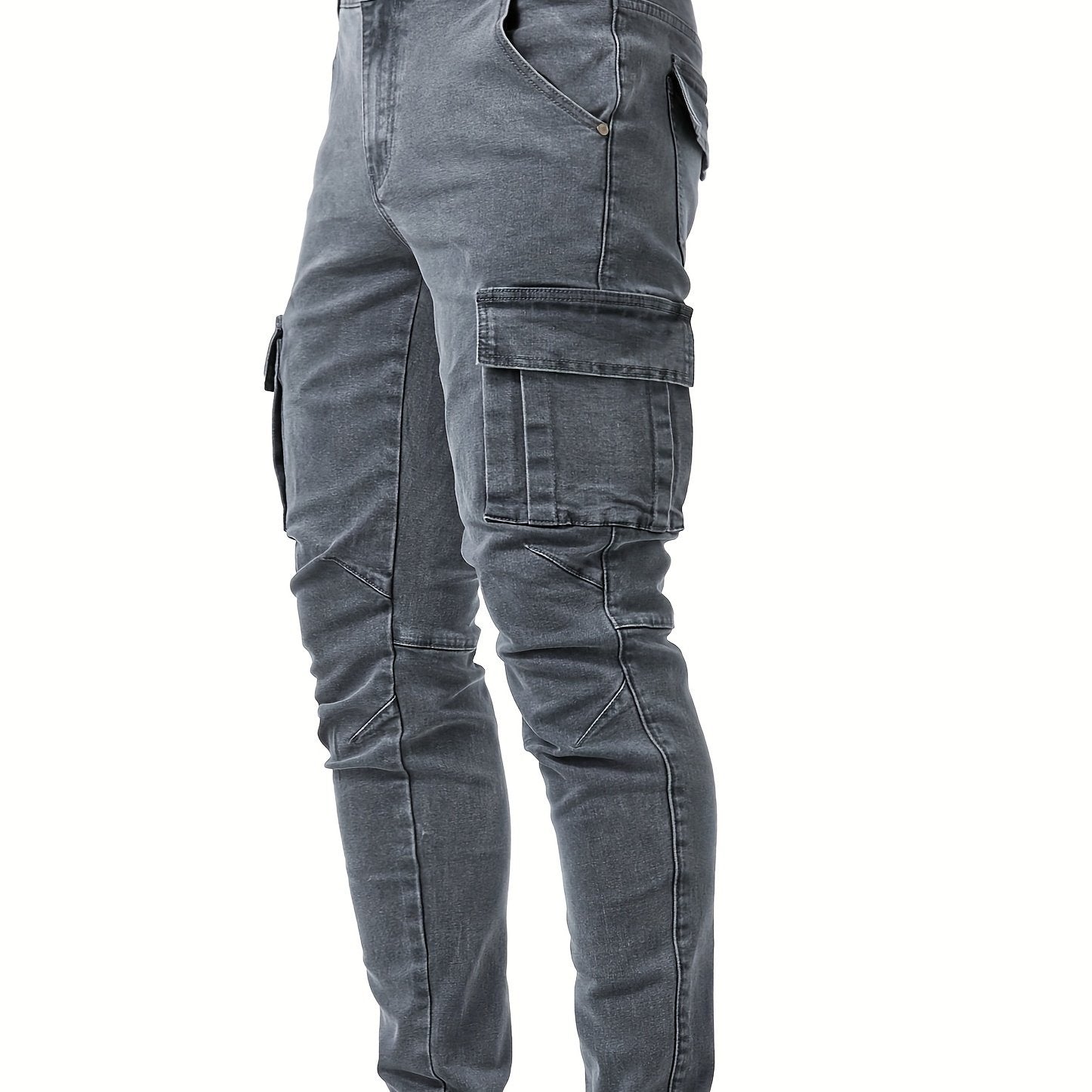 Slim Fit Multi-Pocket Jeans - Men's High Stretch Denim Pants for Casual Street Style, Outdoor Wear, All Seasons Comfort