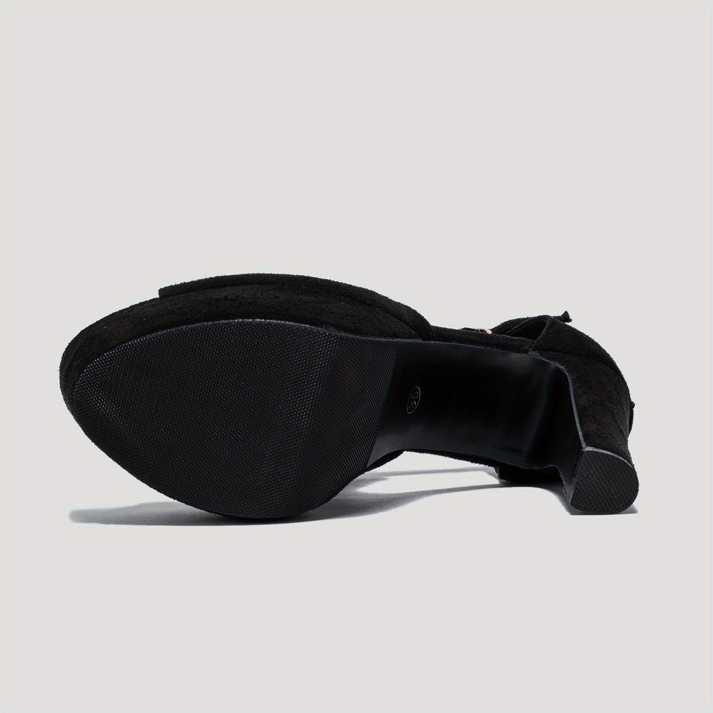 Sexy Cutout Block Heel Sandals - Women's Peep Toe Pumps - Fashion Platform Heels with Buckle Strap