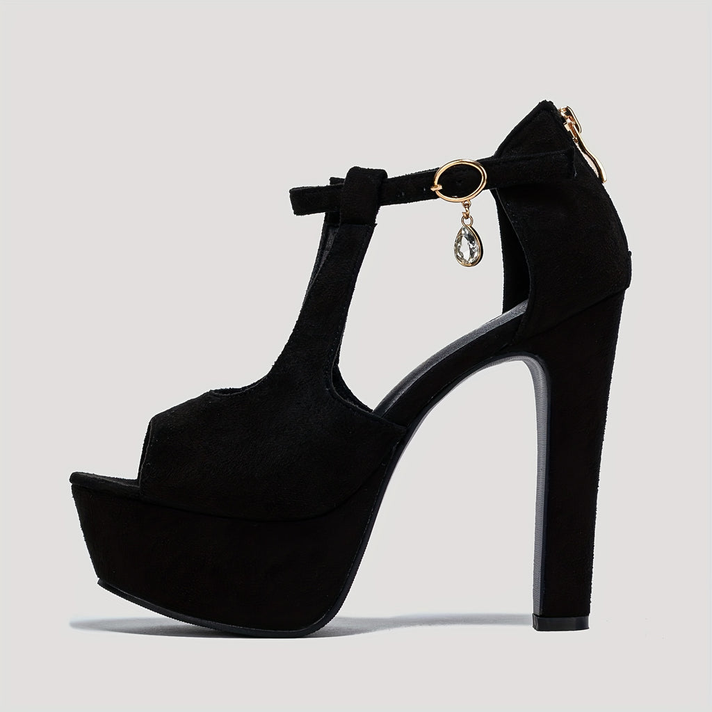 Sexy Cutout Block Heel Sandals - Women's Peep Toe Pumps - Fashion Platform Heels with Buckle Strap