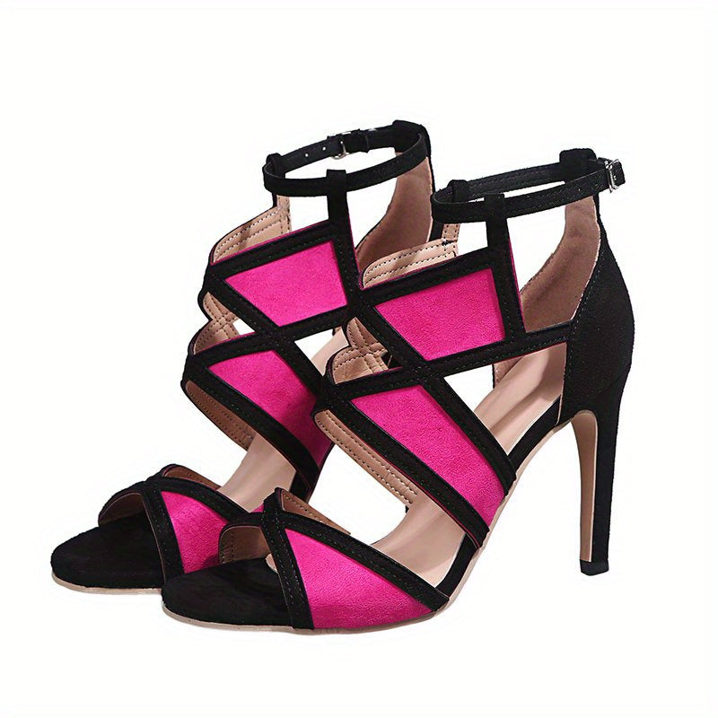 Women's Cut Out High Heel Sandals, Sexy Open Toe Ankle Buckle Strap Stiletto Heels, Party & Daily Wear Pumps