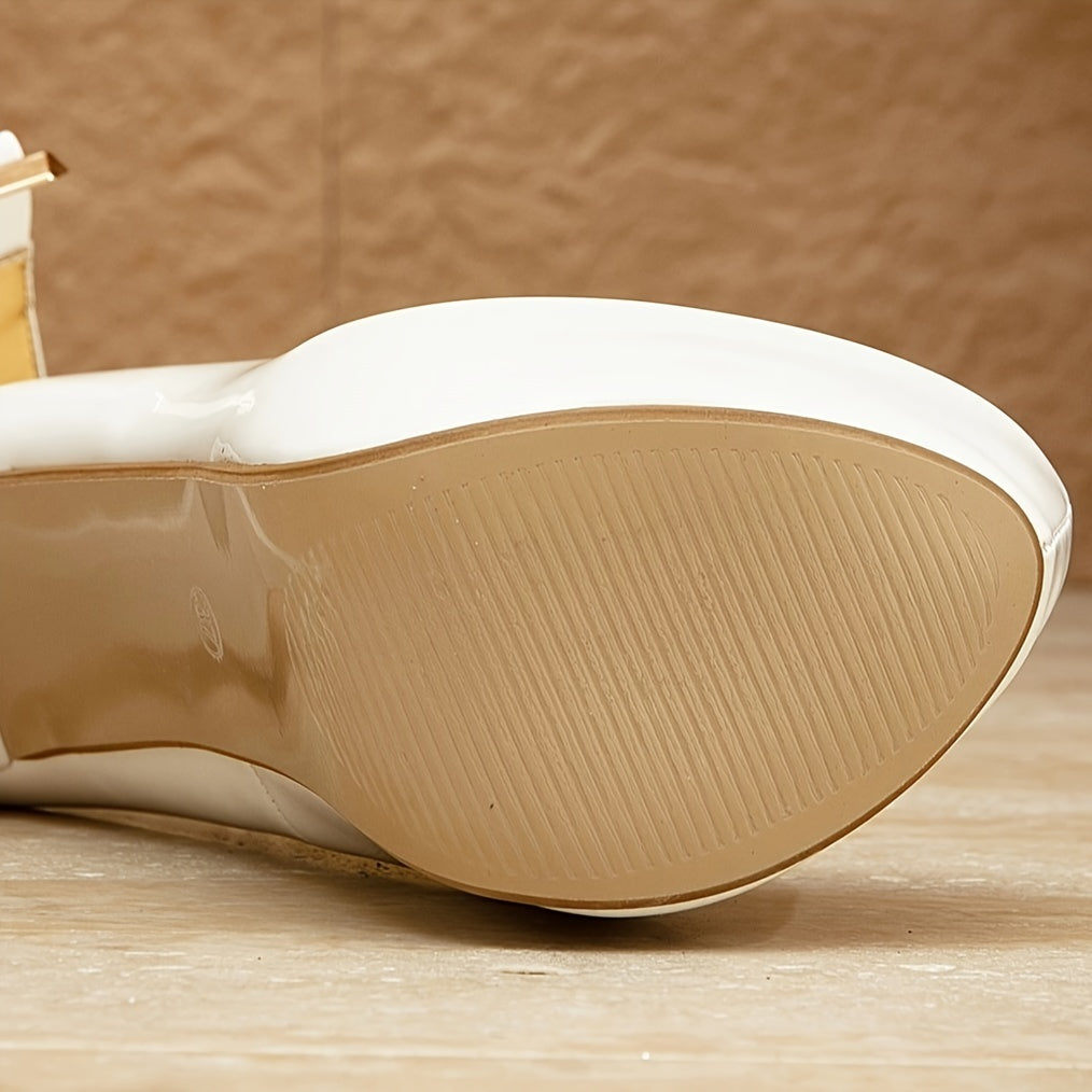 Women'S Elegant White Stiletto Heels - Ultra-High Platform Pumps with Ankle Strap, Round Toe & Synthetic Cover, Perfect for Nightclubs & Formal Events, Sizes 5.5-10.5, High Heel Shoes