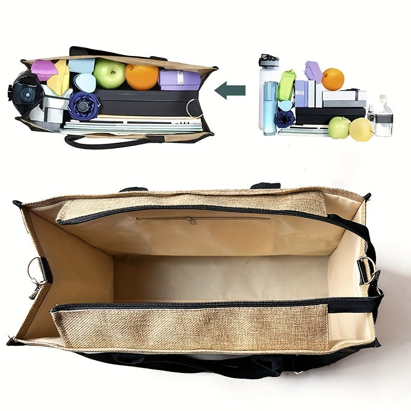 2pcs Set Inspirational Quote Fabric Handbags, "With God All Things Are Possible" Print, Lightweight Coarse Cloth, Zipper Closure, Hand Washable, Portable Travel & Beach Tote with Makeup Pouch