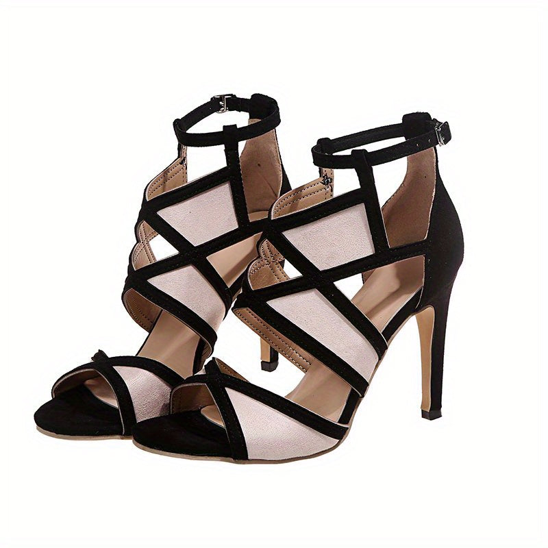 Women's Cut Out High Heel Sandals, Sexy Open Toe Ankle Buckle Strap Stiletto Heels, Party & Daily Wear Pumps