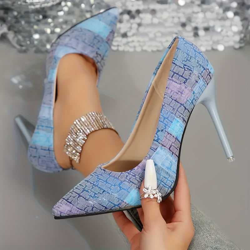 Women's Striped Pattern Stiletto Heels, Elegant Point Toe Dress Pumps, Fashion Slip On Heels