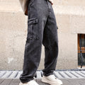 Mens Stylish Cargo Jeans - Comfortable Loose Fit with Versatile Pockets - Ideal for Casual Everyday Wear