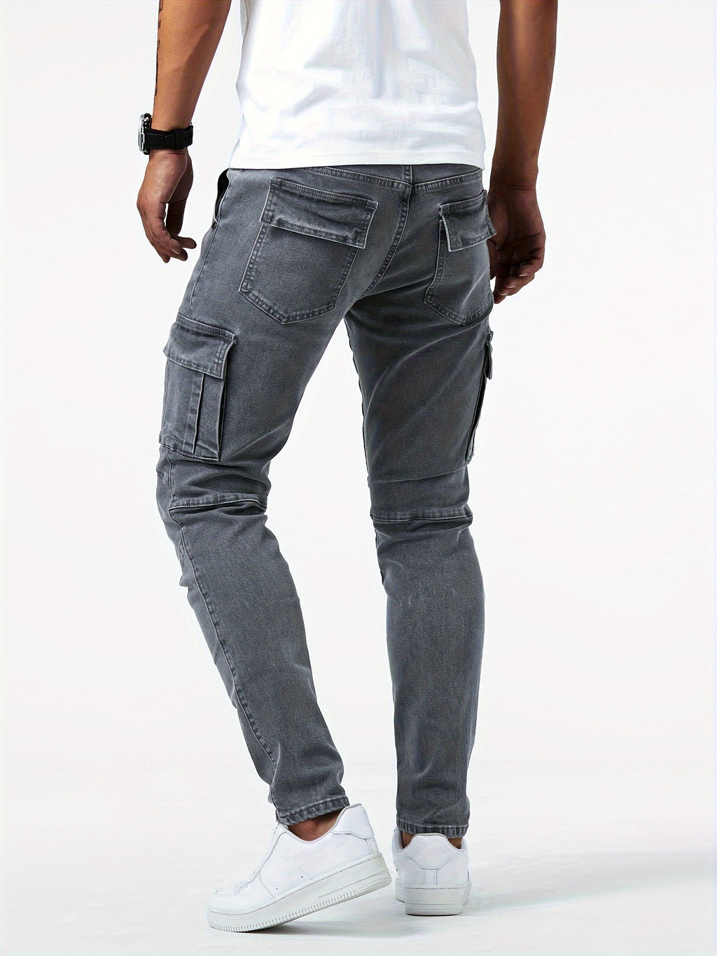 Slim Fit Multi-Pocket Jeans - Men's High Stretch Denim Pants for Casual Street Style, Outdoor Wear, All Seasons Comfort