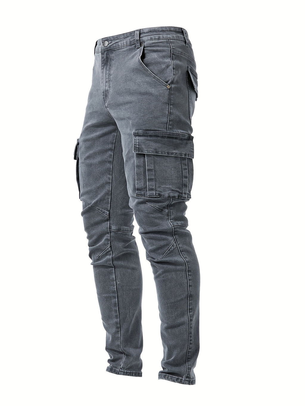 Slim Fit Multi-Pocket Jeans - Men's High Stretch Denim Pants for Casual Street Style, Outdoor Wear, All Seasons Comfort