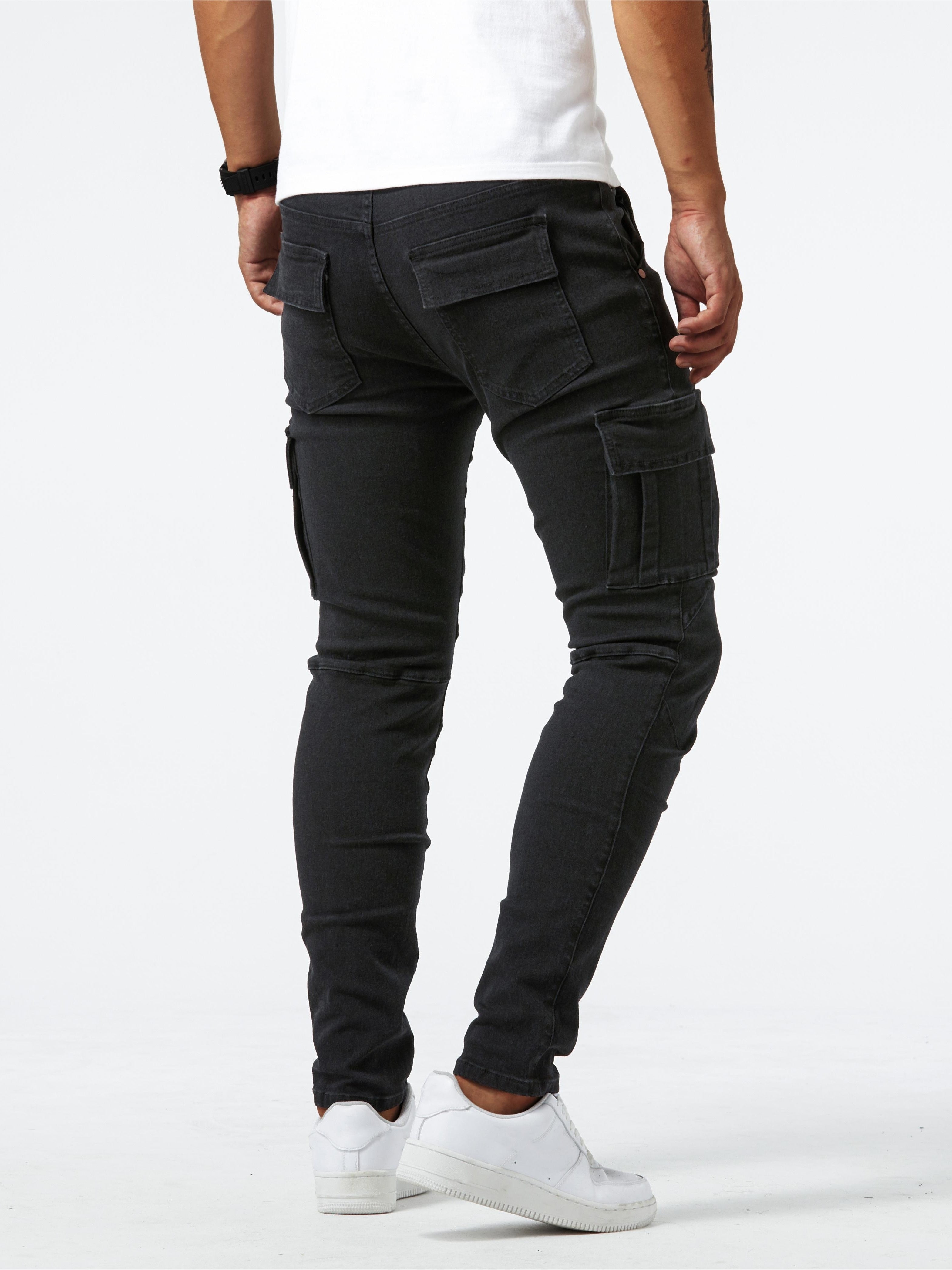 Slim Fit Multi-Pocket Jeans - Men's High Stretch Denim Pants for Casual Street Style, Outdoor Wear, All Seasons Comfort