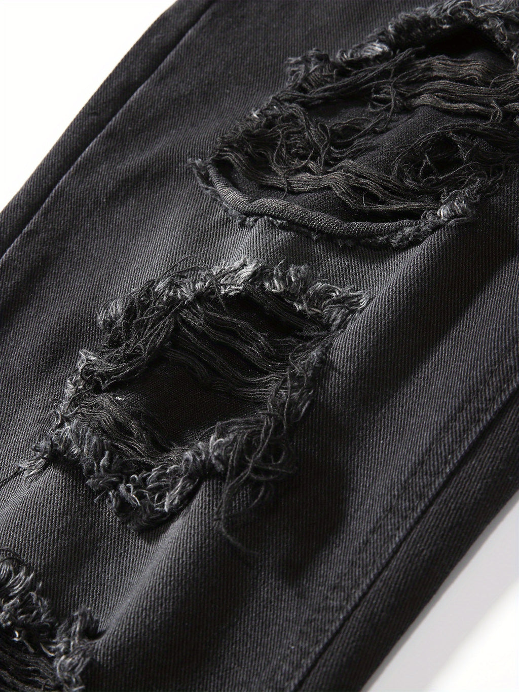 Plain Ripped Holes Straight Jeans, Loose Fit High Waist Distressed Slant Pockets Denim Pants, Women's Denim Jeans & Clothing