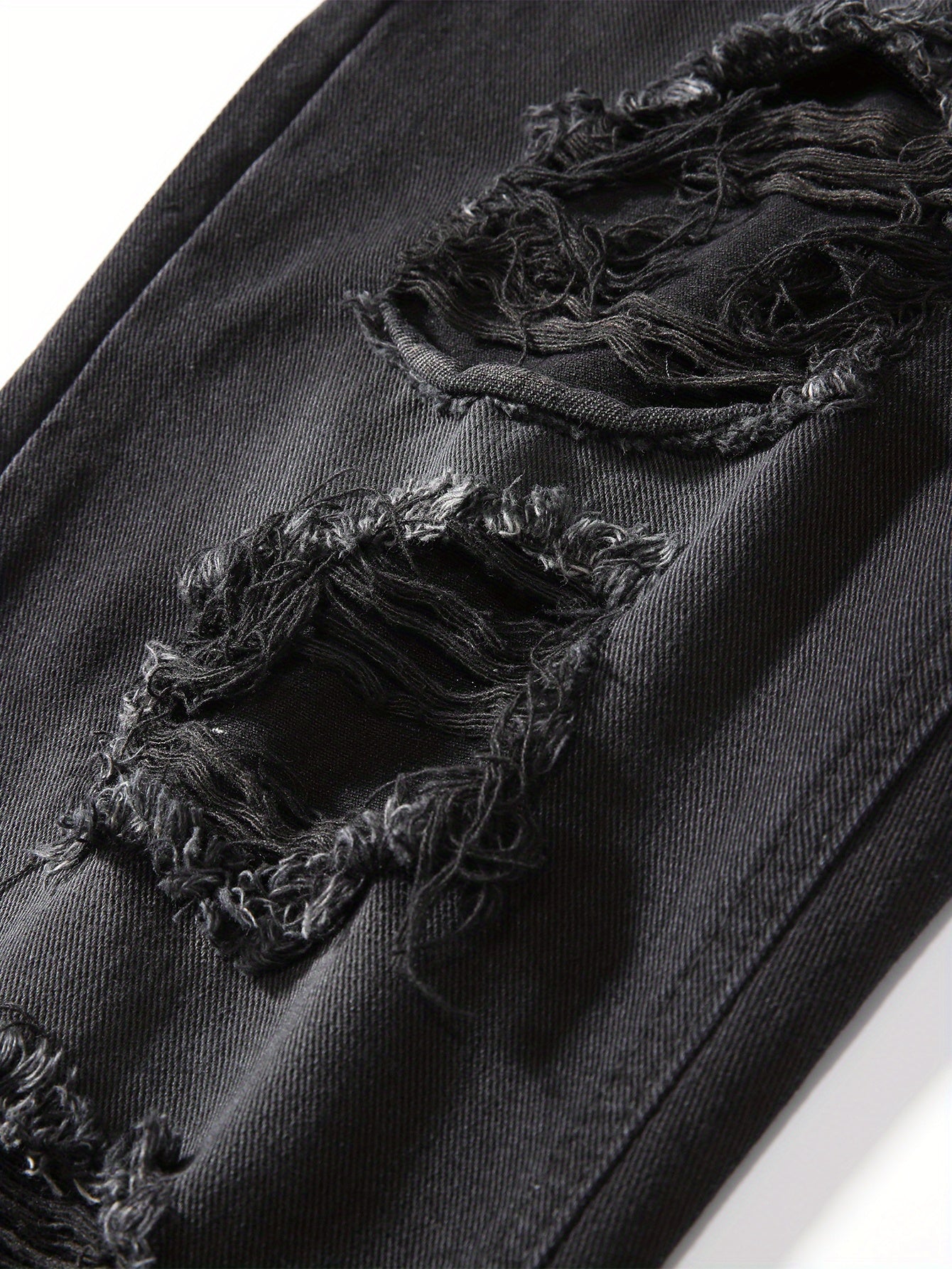 Plain Ripped Holes Straight Jeans, Loose Fit High Waist Distressed Slant Pockets Denim Pants, Women's Denim Jeans & Clothing