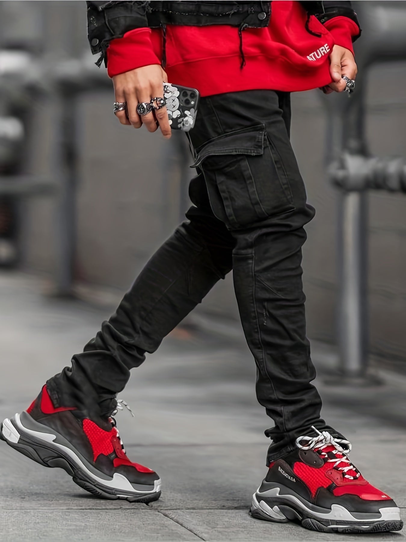 Medium Stretch Slim Fit Multi Pocket Jeans, Men's Casual Street Style Denim Pants