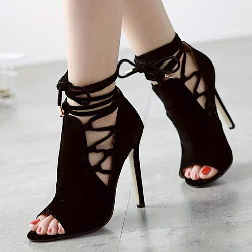 Chic Ultrahigh Stiletto Heels, Sleek Open-Toe & Lace-Up Ankle Support, Perfect for Autumn Evenings