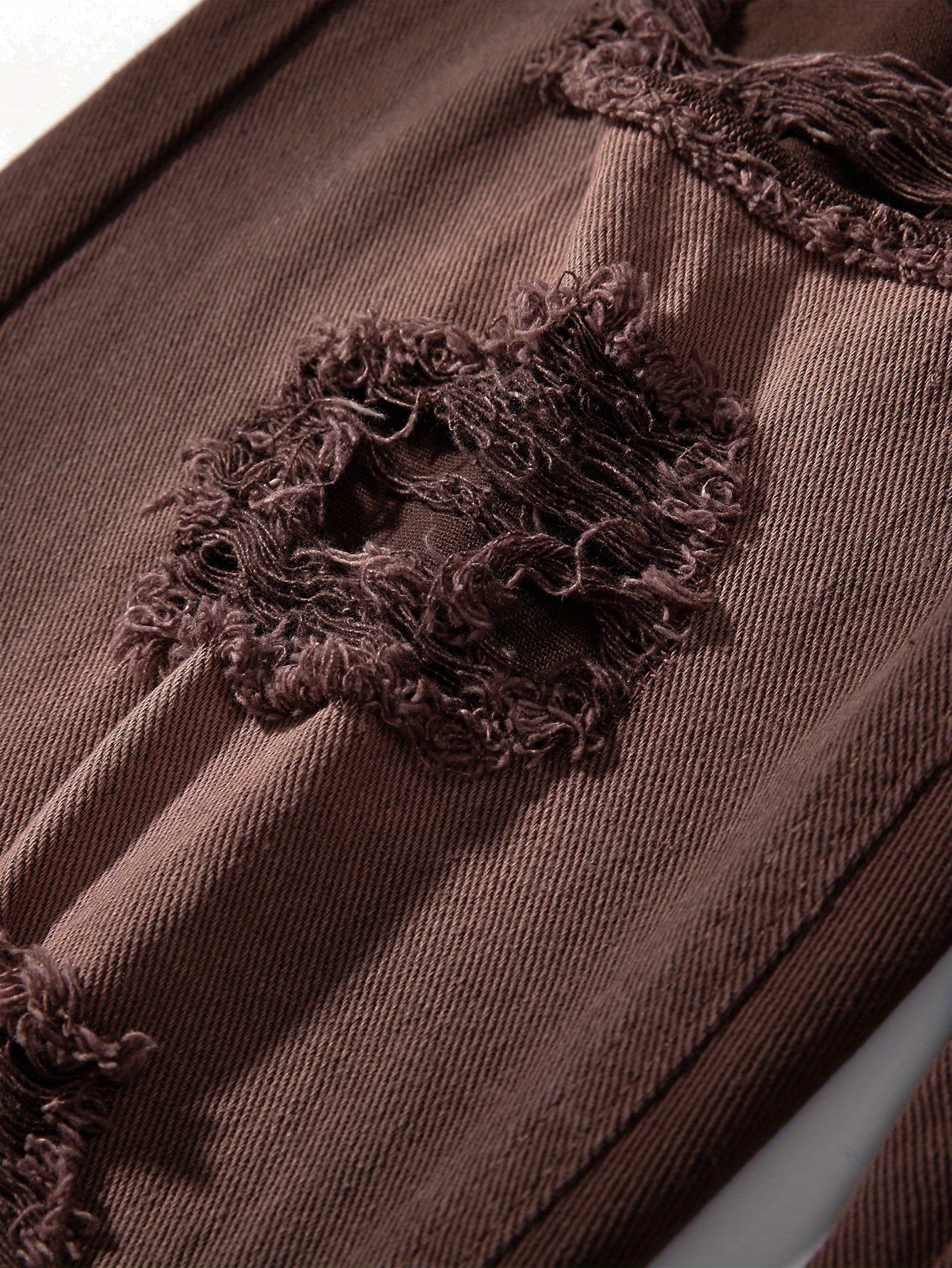 Plain Ripped Holes Straight Jeans, Loose Fit High Waist Distressed Slant Pockets Denim Pants, Women's Denim Jeans & Clothing