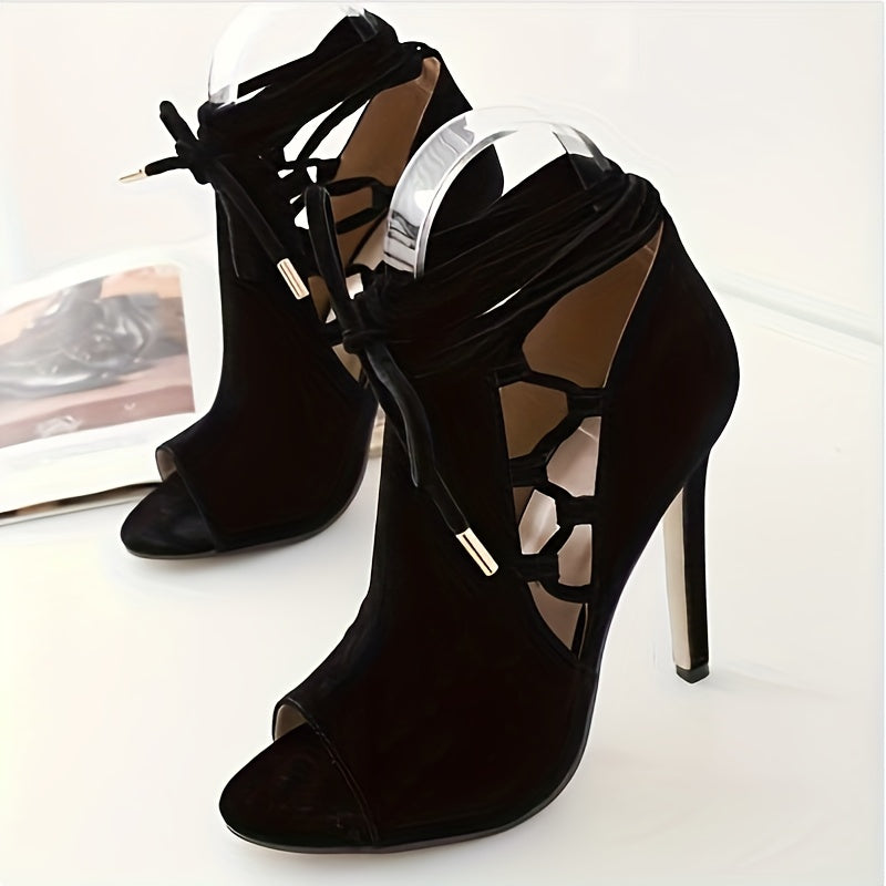 Chic Ultrahigh Stiletto Heels, Sleek Open-Toe & Lace-Up Ankle Support, Perfect for Autumn Evenings