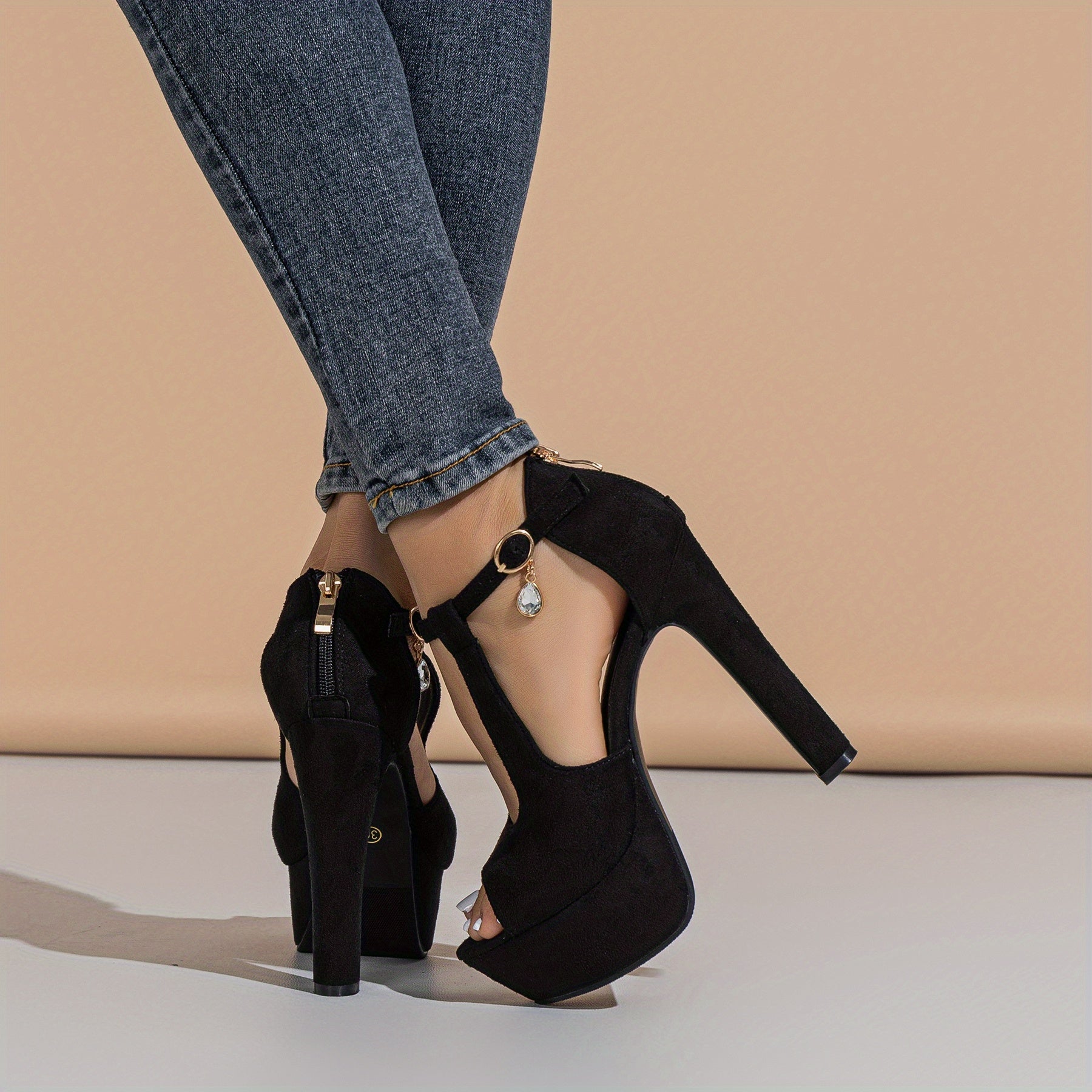 Sexy Cutout Block Heel Sandals - Women's Peep Toe Pumps - Fashion Platform Heels with Buckle Strap