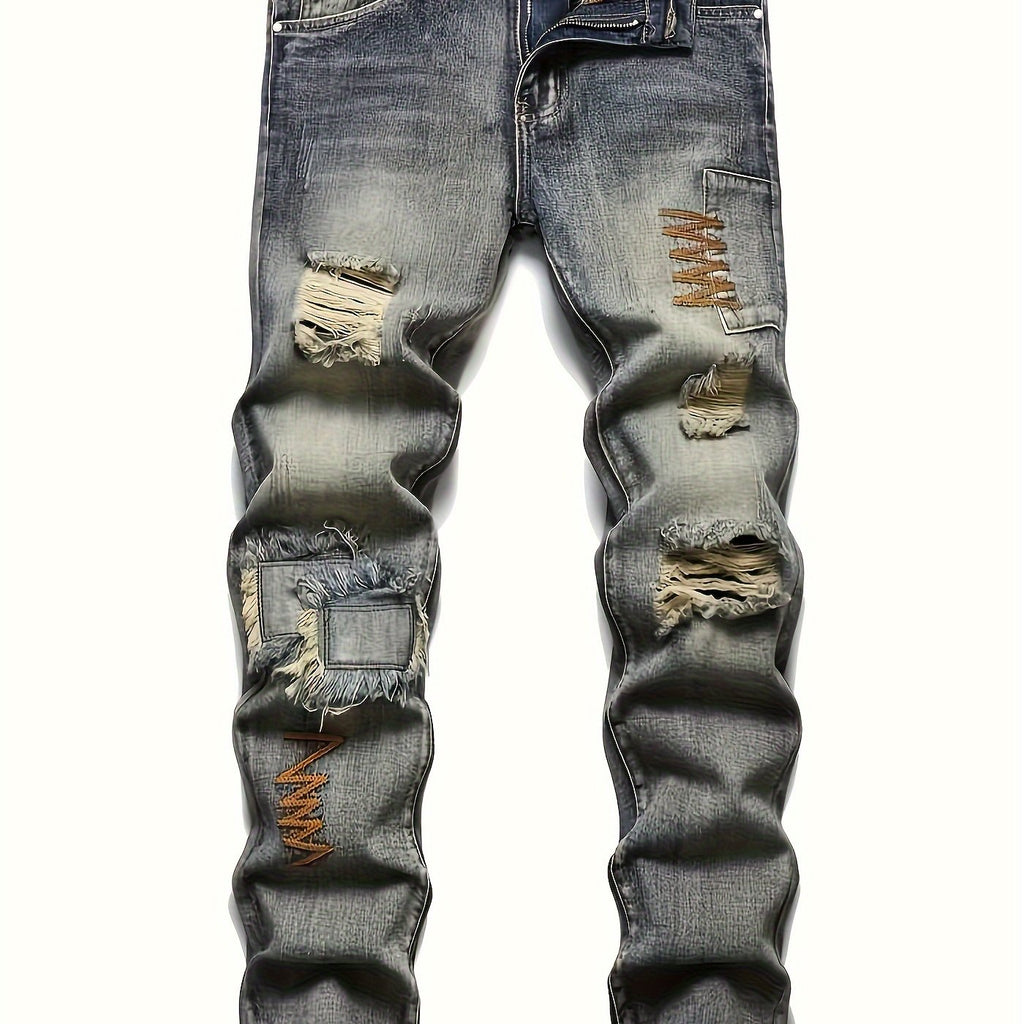 H025 Embroidered Hole Four Seasons Elastic Slimming Jeans