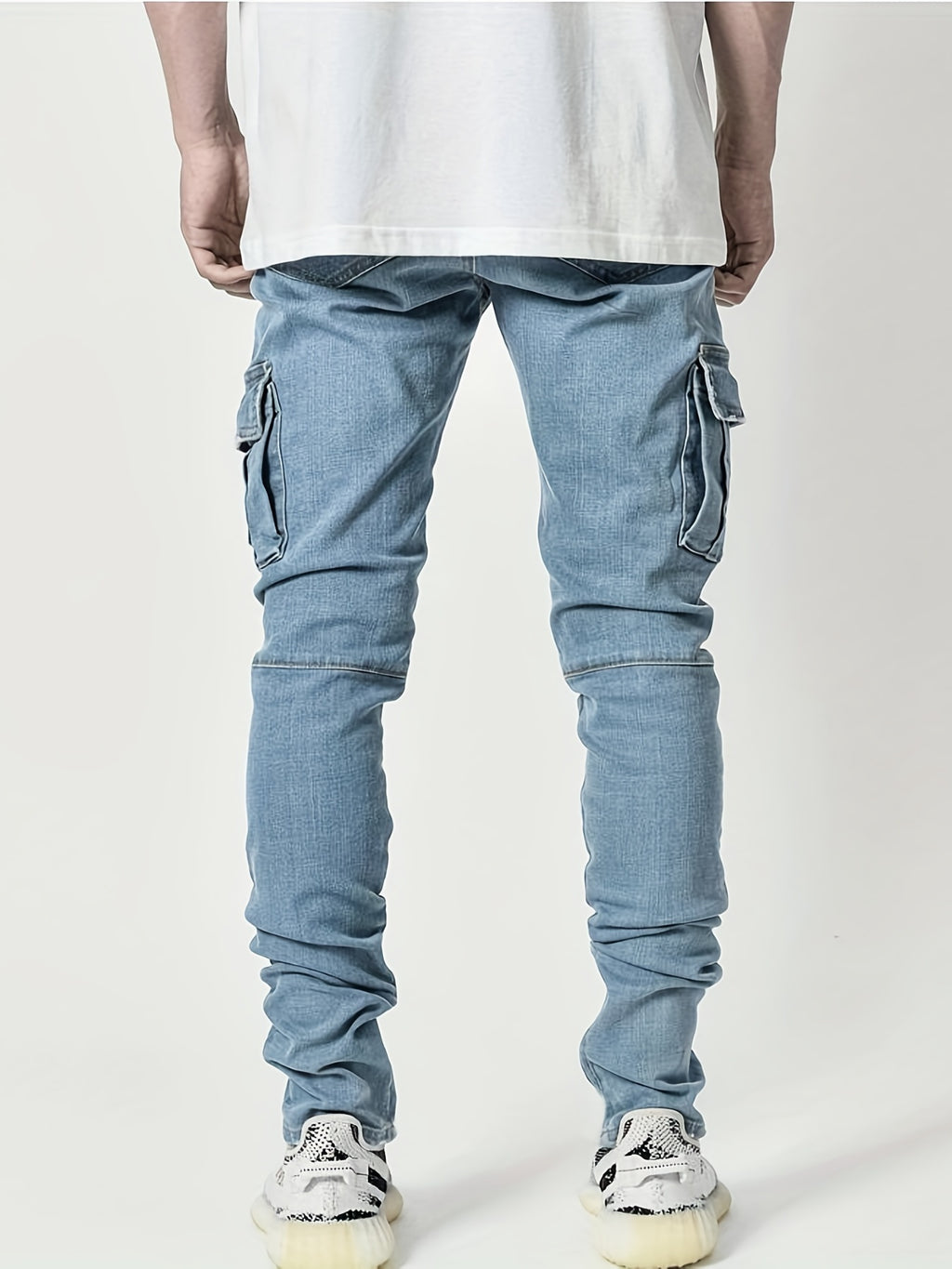 Medium Stretch Slim Fit Multi Pocket Jeans, Men's Casual Street Style Denim Pants