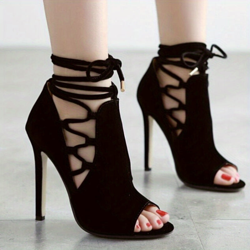 Chic Ultrahigh Stiletto Heels, Sleek Open-Toe & Lace-Up Ankle Support, Perfect for Autumn Evenings