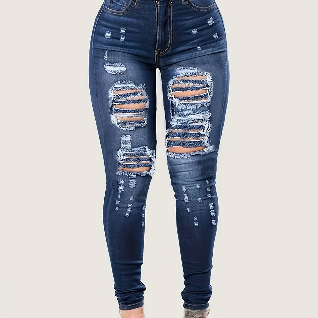 Plus Size Curve-Hugging Jeans - Ultra-Comfortable Casual Style with Fashionable Ripped Details, Skinny Fit, High-Rise Design, Stretchy Denim and Maximum Flexibility - Designed Specifically for Women with Curvy Figures, Plus S