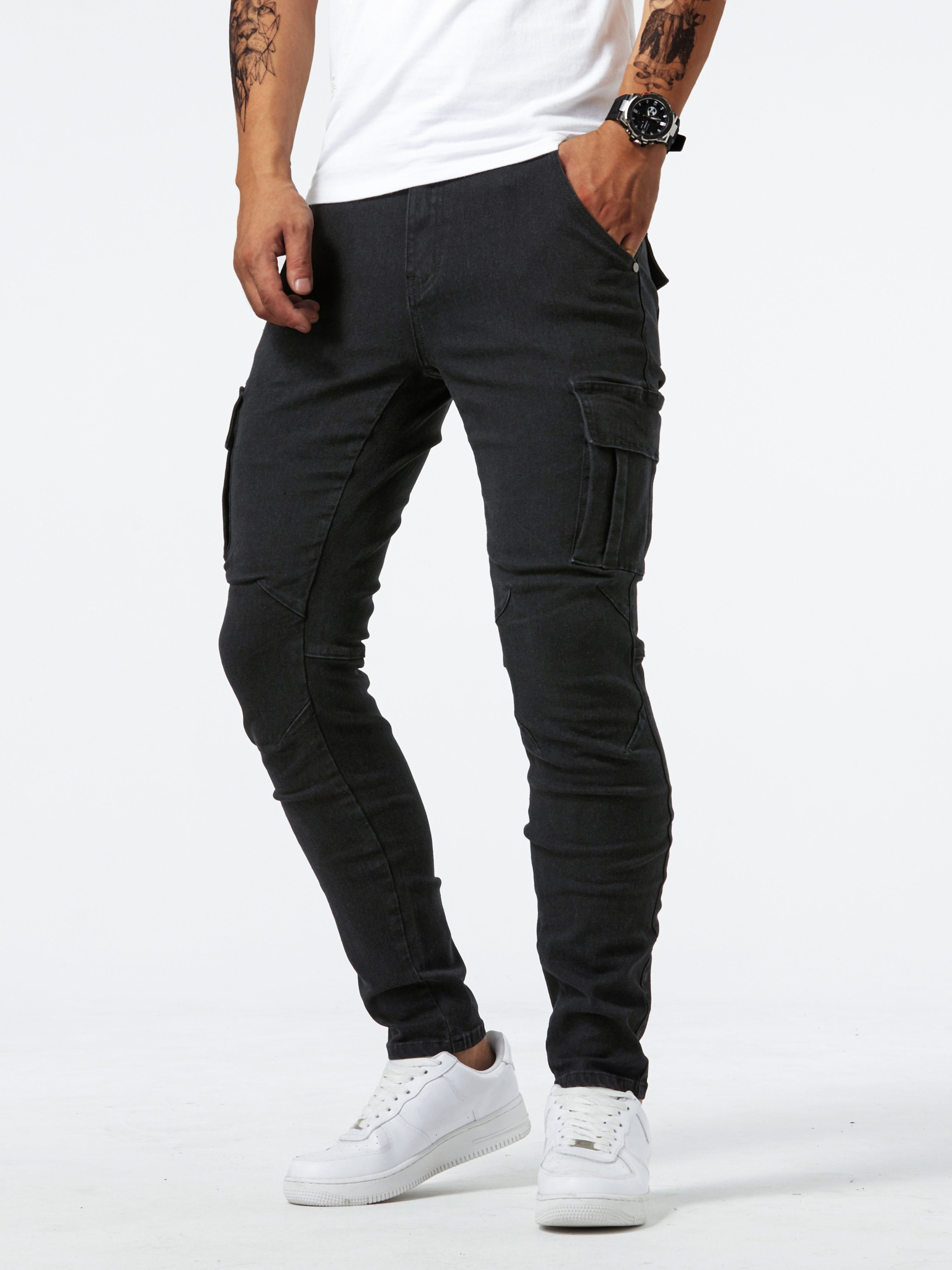 Slim Fit Multi-Pocket Jeans - Men's High Stretch Denim Pants for Casual Street Style, Outdoor Wear, All Seasons Comfort
