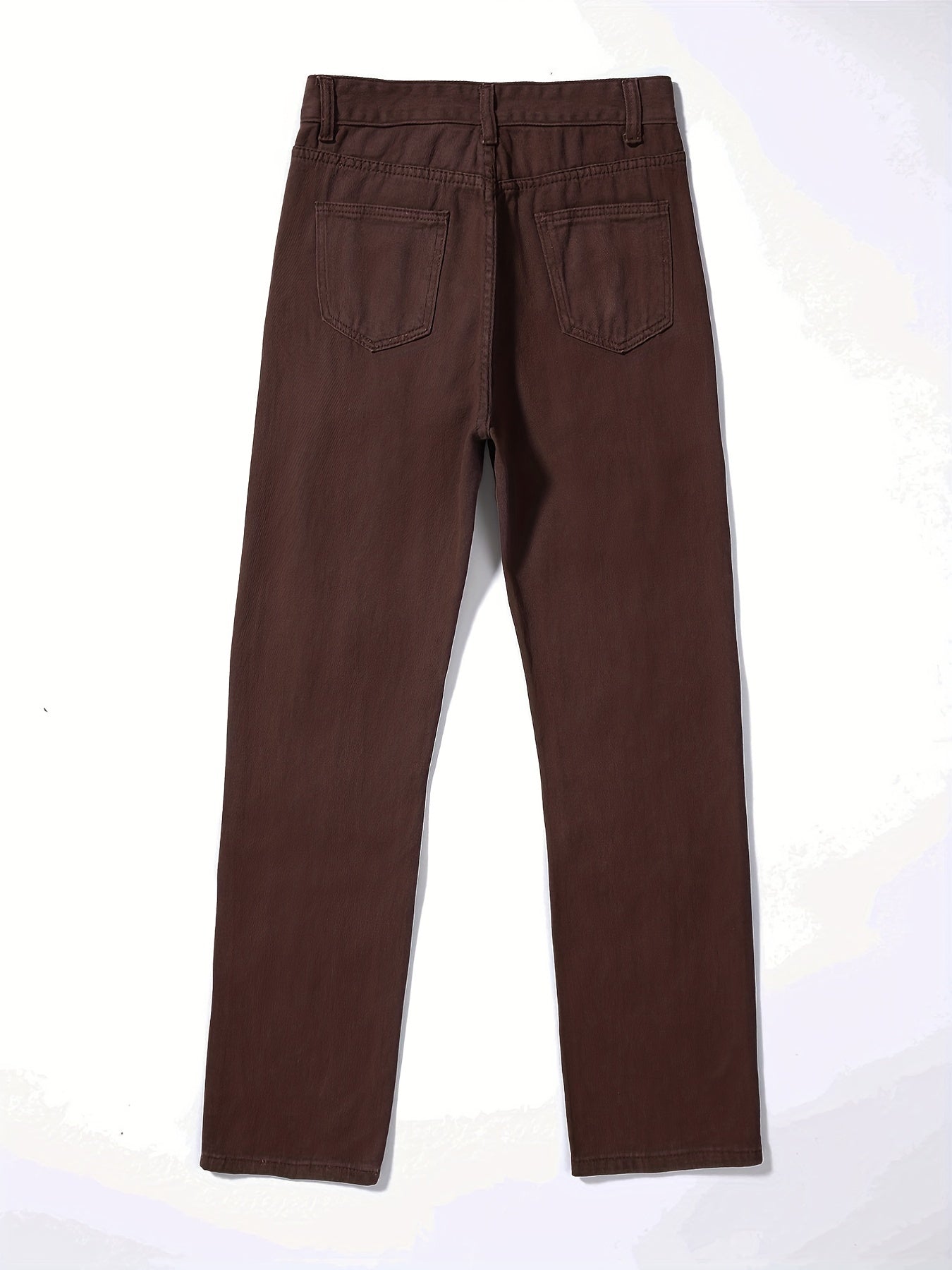 Plain Ripped Holes Straight Jeans, Loose Fit High Waist Distressed Slant Pockets Denim Pants, Women's Denim Jeans & Clothing