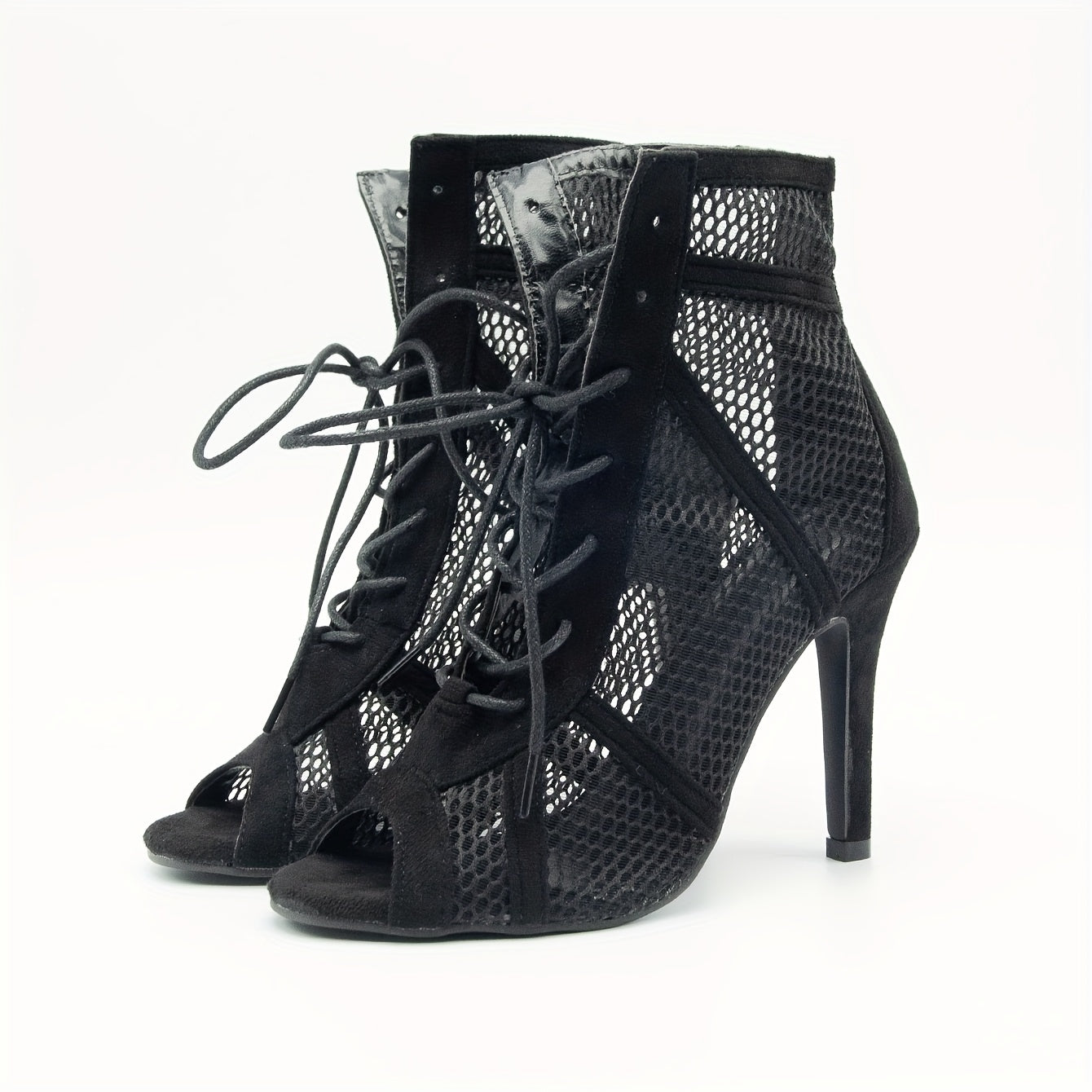 Women's Breathable Mesh Stiletto Heels, Fashion Open Toe Dress Pumps, Stylish Lace Up Heels