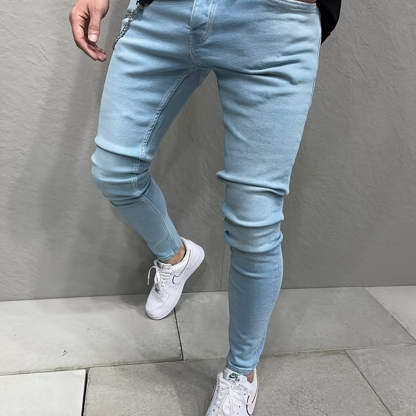 Stretchy Slim Fit Jeans - Men's Classic Casual Street Style Mid-Stretch Denim Pants for Spring Summer with Comfortable Cotton Fabric and Solid Color Design