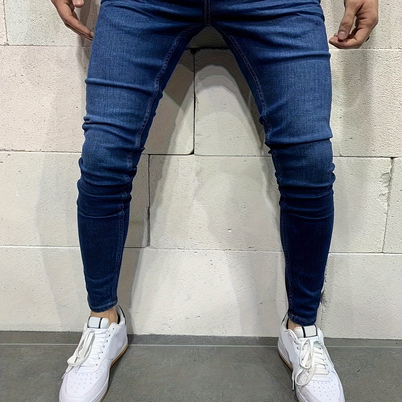 Stretchy Slim Fit Jeans - Men's Classic Casual Street Style Mid-Stretch Denim Pants for Spring Summer with Comfortable Cotton Fabric and Solid Color Design